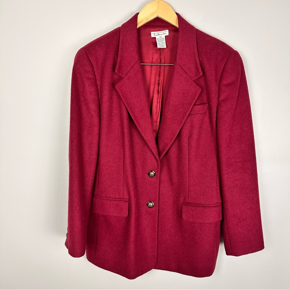 Talbots Vintage Burgundy Italian 100% Camel Hair Tailored Coat Blazer Size 14